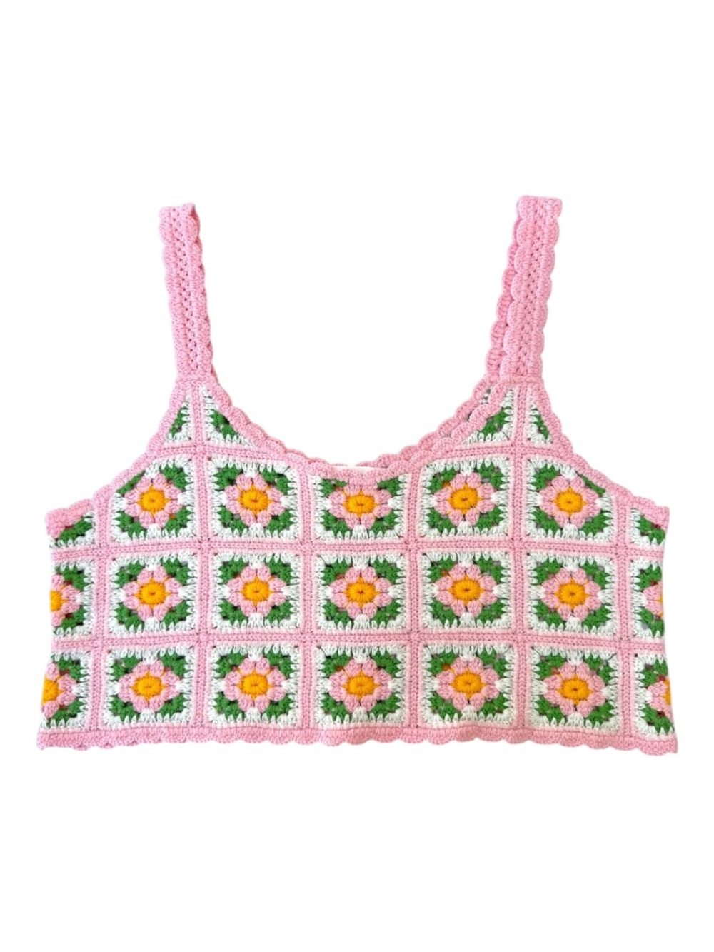 Altar'd State Pink Green Yellow Crochet Cropped Floral Tank